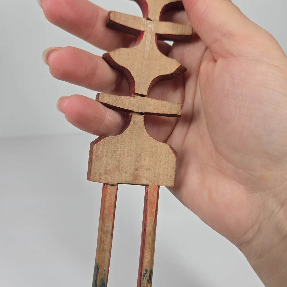 Vintage Hand Carved Wooden Hair‎ Pick Comb Hand Painted Unique Star Design